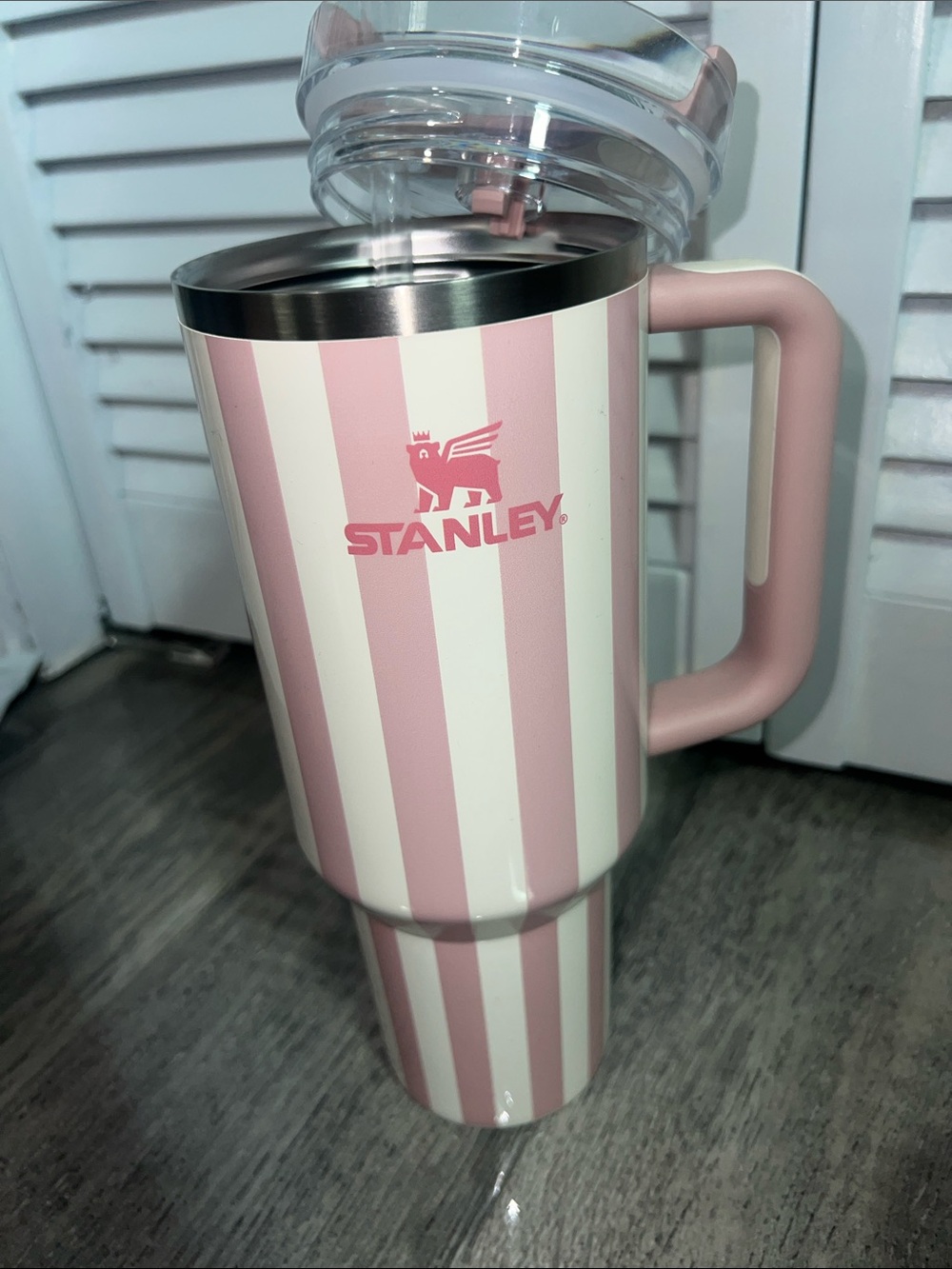 Stanley Pink & White Striped 40 oz Tumbler with Handle